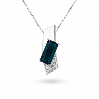 Platinum 3.72ct Baguette Indicolite 0.12cttw White Diamonds Designer Pendant