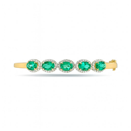 14K 3.83ct Oval Emerald 0.49cttw VS White Diamonds Bangle