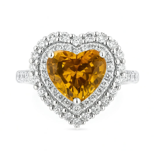 14K 4.82ct Heart Shape Golden Zircon 1.35cttw VS White Diamonds Ring