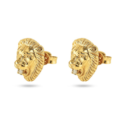 14K 0.12cttw Round White Diamond Lion Earrings