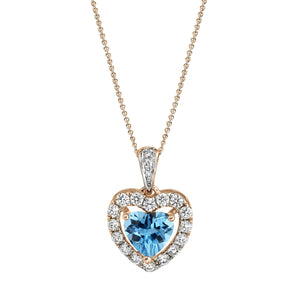 14K 1.56ct Heart Shape Swiss Blue Topaz 0.35cttw VS Diamond Pendant