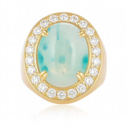 14K 5.93ct Oval Brazilian Paraiba in Quartz 1.30cttw VS White Diamonds Ring