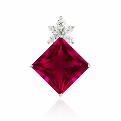 Platinum 6.99ct Princess Cut Rubellite 0.46cttw White Diamonds Pendant