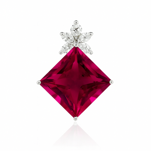 Platinum 6.99ct Princess Cut Rubellite 0.46cttw White Diamonds Pendant