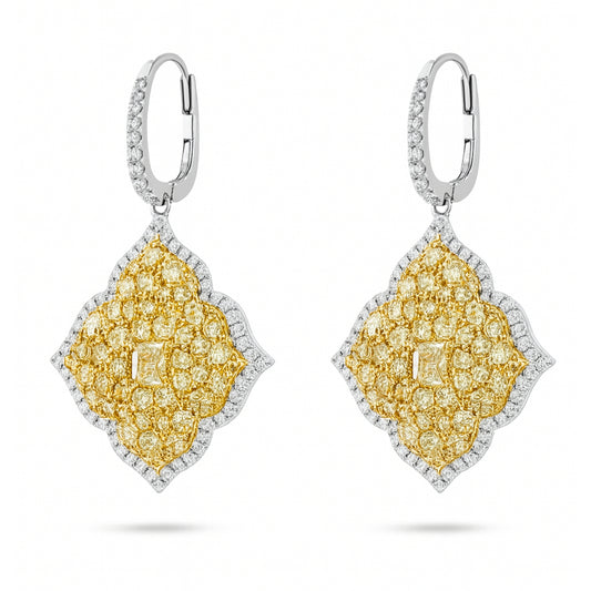 18K 0.87cttw Cushion Yellow Diamond 4.53cttw Yellow Diamonds 0.98cttw White Diamonds Drop Earrings