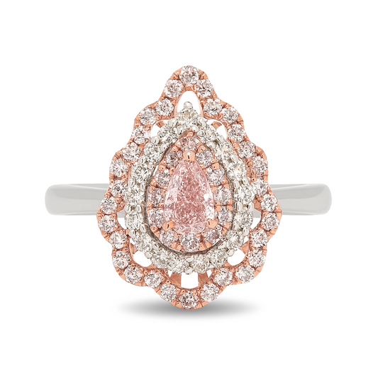 14K 0.25ct Pear Shape Pink Diamond 0.48cttw Pink Diamond 0.26cttw VS White Diamonds Ring
