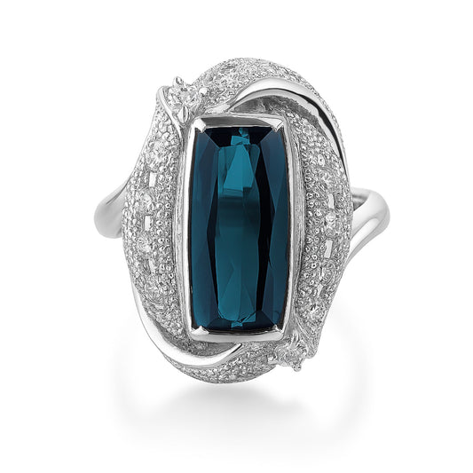 Platinum 2.13ct Cushion Indicolite 0.30cttw White Diamonds Ring