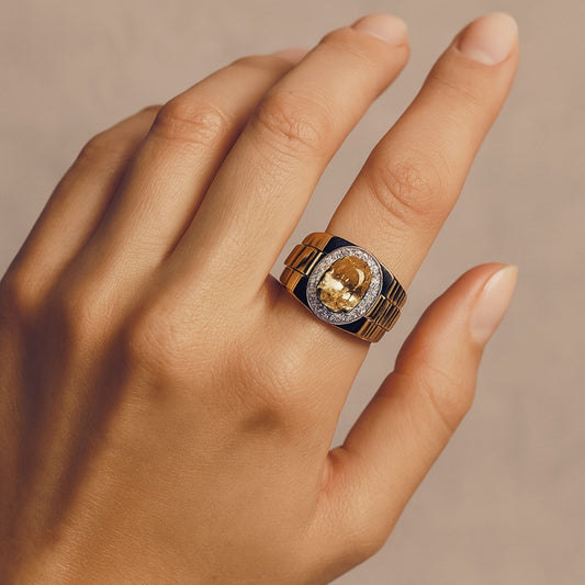 14K 2.98ct Oval Unheated Yellow Sapphire 0.59cttw VS White Diamonds Men's Ring