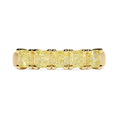 14K 1.10cttw Cushion VS Yellow Diamond 5 Stone Band Ring