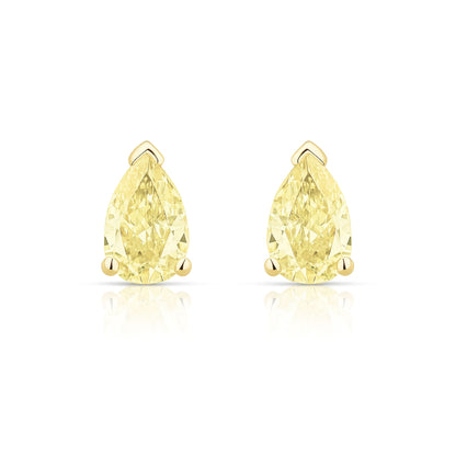 14K 0.60cttw Pear Shape VS Yellow Diamond Solitaire Stud Earrings