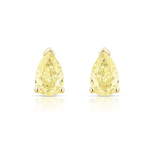 14K 0.60cttw Pear Shape VS Yellow Diamond Solitaire Stud Earrings