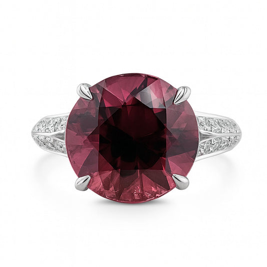 18K 9.58ct Round Private Collection Pink Zircon 0.44cttw VS White Diamonds Ring