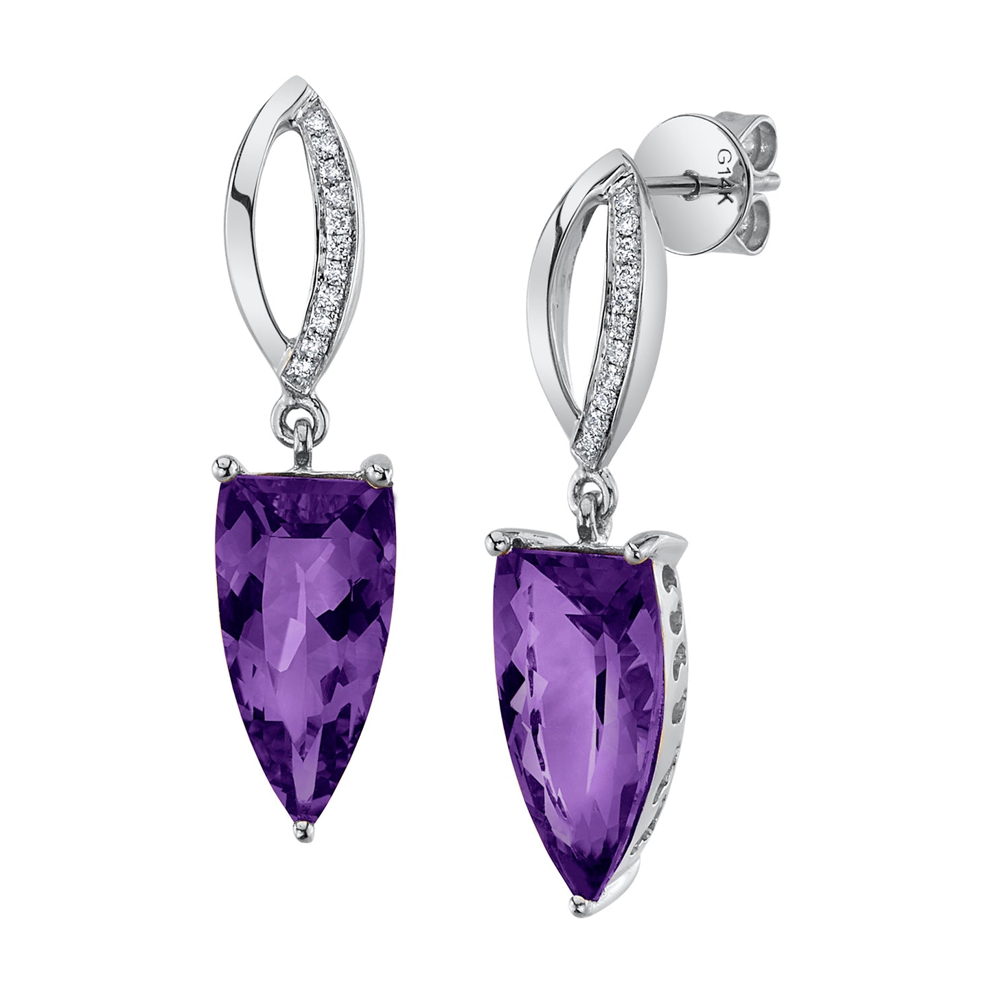 14K 5.11cttw Fancy Cut Amethyst and Diamond Earrings