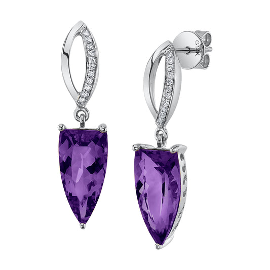 14K 5.11cttw Fancy Cut Amethyst and Diamond Earrings