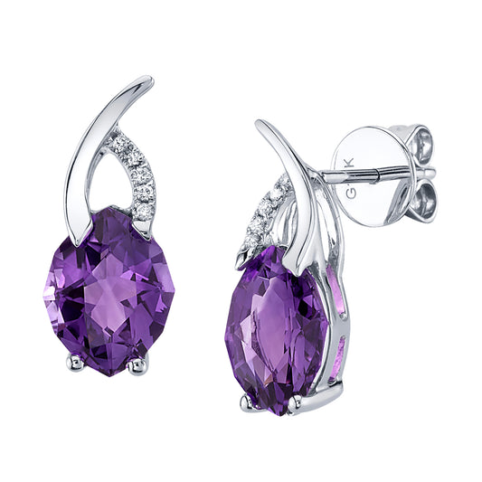 14K 2.90cttw Fancy Marquise Cut Amethyst and Diamond Earrings