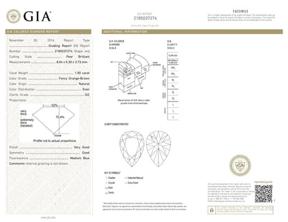 14K 1.00ct Pear Shape Orange-Brown Fancy Diamond 1.60cttw VS White Diamonds Ring GIA #2185037274