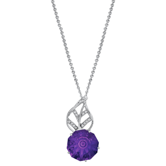 14K 6.55ct Fancy Cut Amethyst and Diamond Pendant