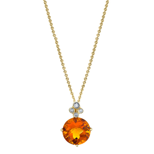 Round Madiera Citrine Pendant with Diamonds in 14K Yellow Gold