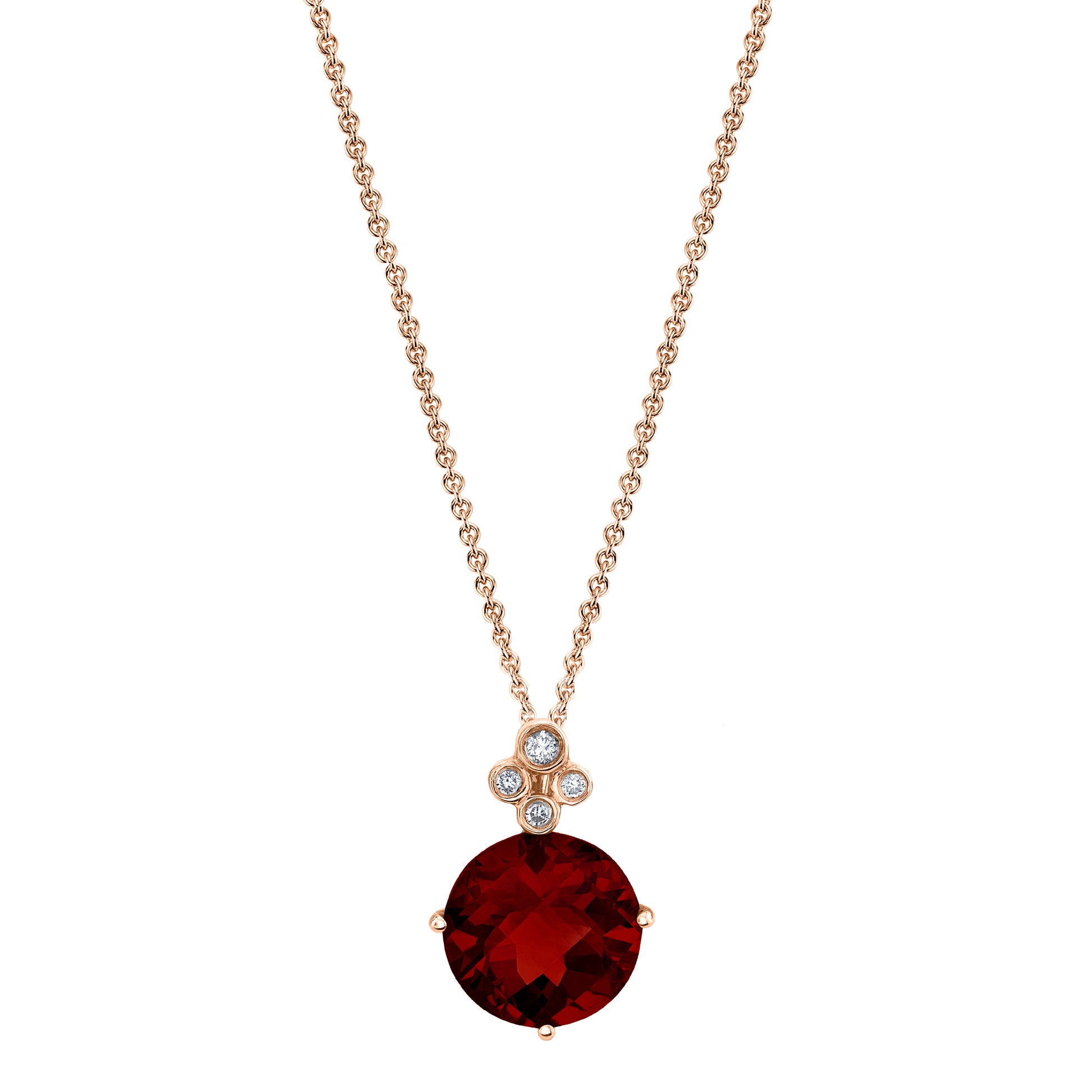 Round Garnet Pendant with Diamonds in 14K Rose Gold
