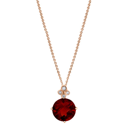 Round Garnet Pendant with Diamonds in 14K Rose Gold