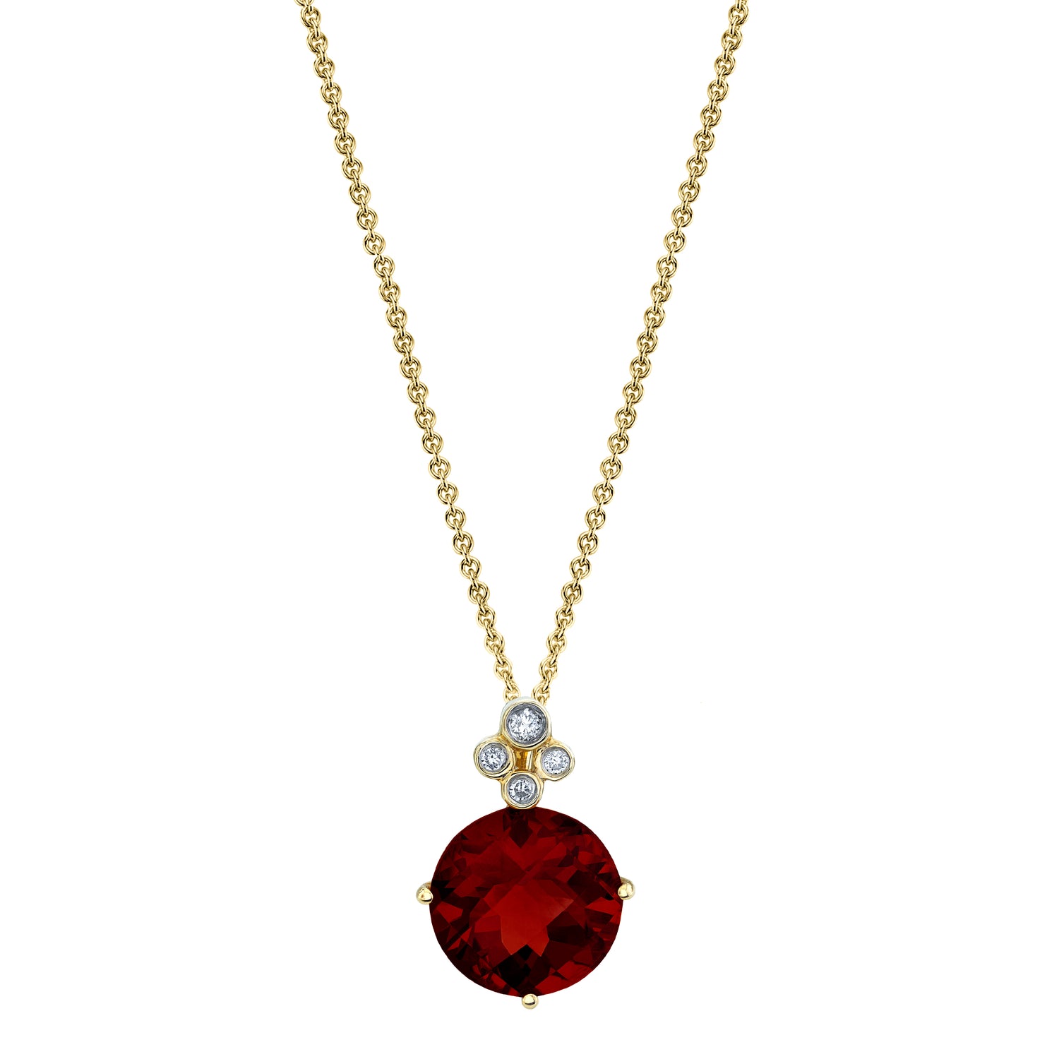 Round Garnet Pendant with Diamonds in 14K Yellow Gold