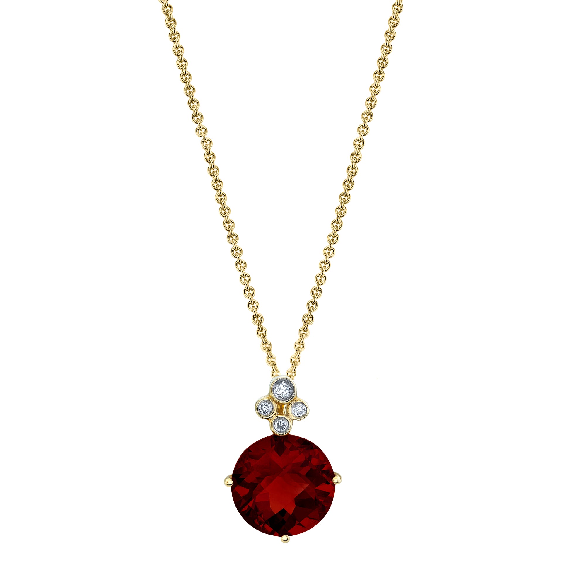 Round Garnet Pendant with Diamonds in 14K Yellow Gold
