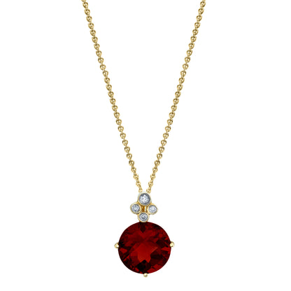 Round Garnet Pendant with Diamonds in 14K Yellow Gold