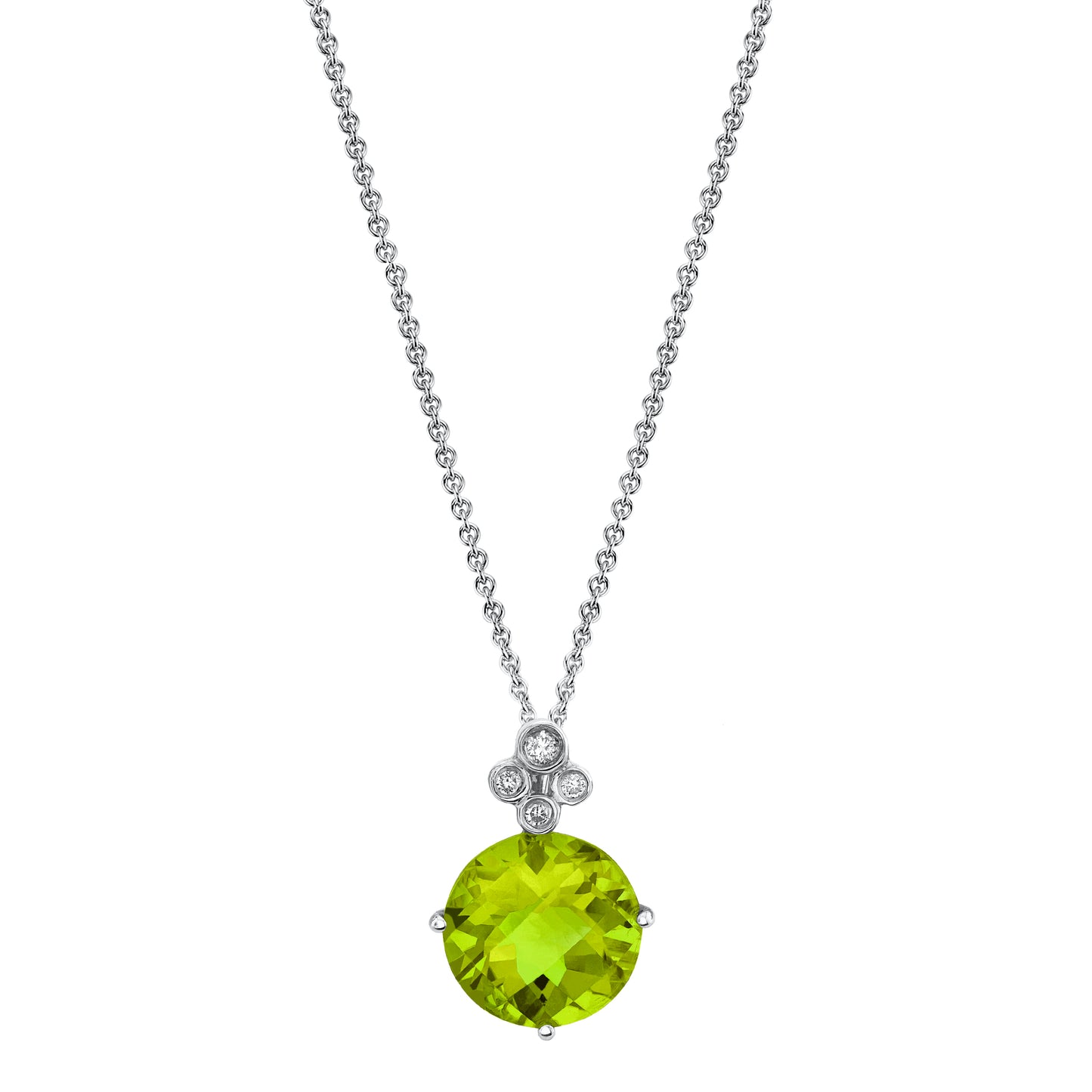 Round Peridot Pendant with Diamonds in 14K White Gold