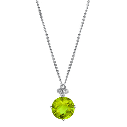 Round Peridot Pendant with Diamonds in 14K White Gold