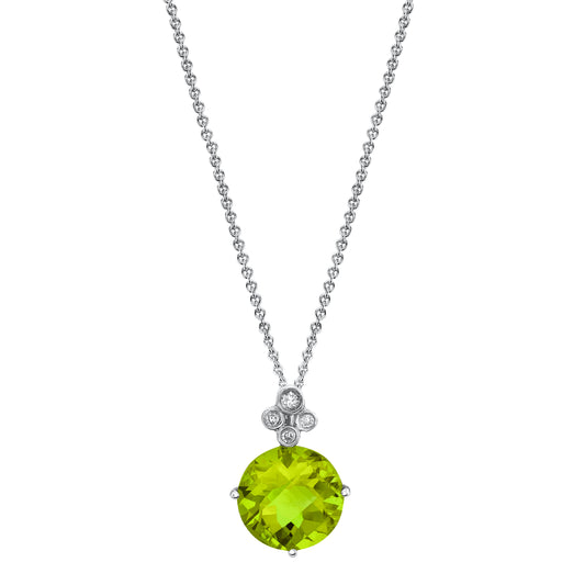 Round Peridot Pendant with Diamonds in 14K White Gold