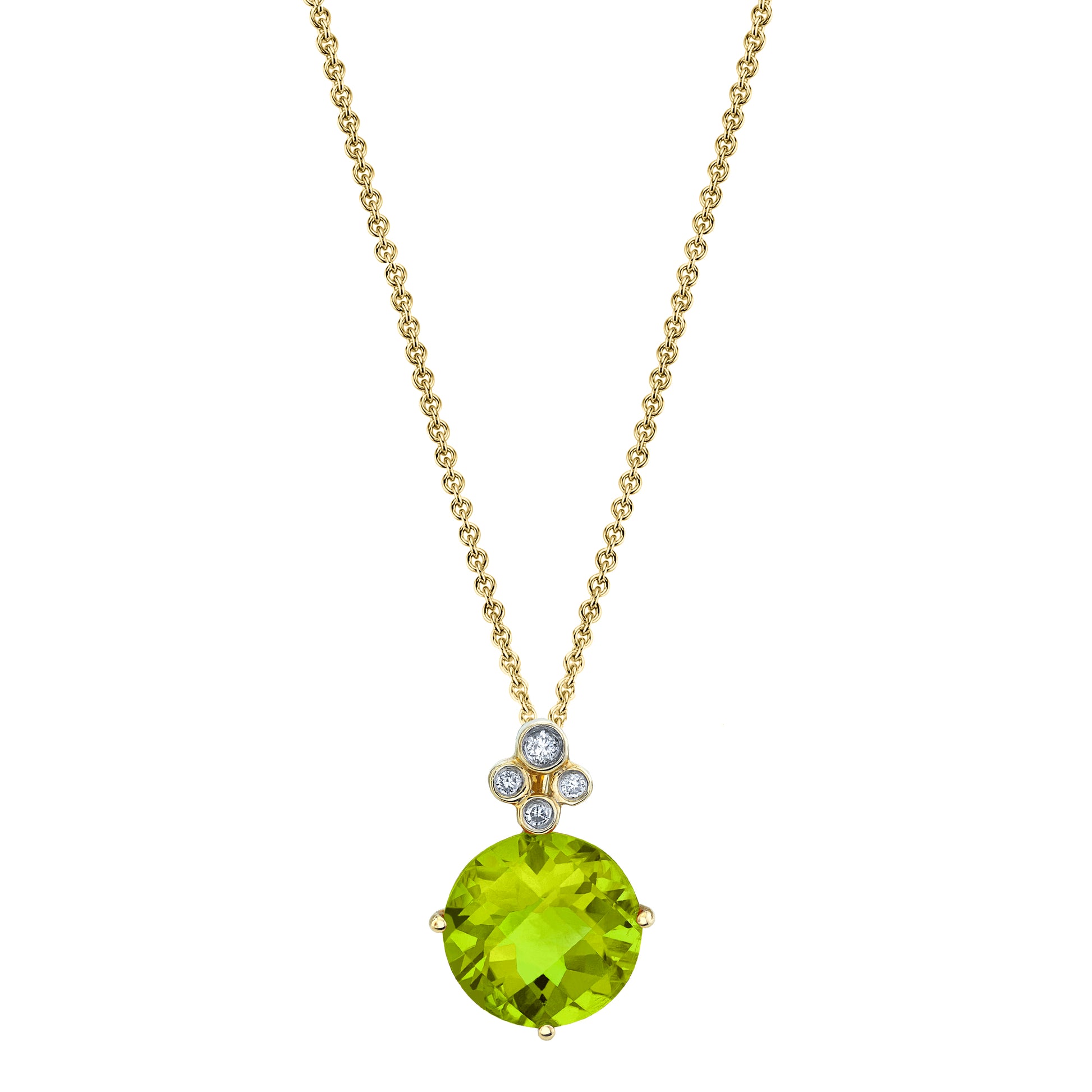 Round Peridot Pendant with Diamonds in 14K Yellow Gold