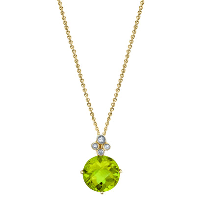 Round Peridot Pendant with Diamonds in 14K Yellow Gold