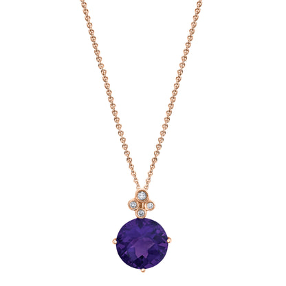 14K 3.40ct Round Amethyst and Diamond Pendant