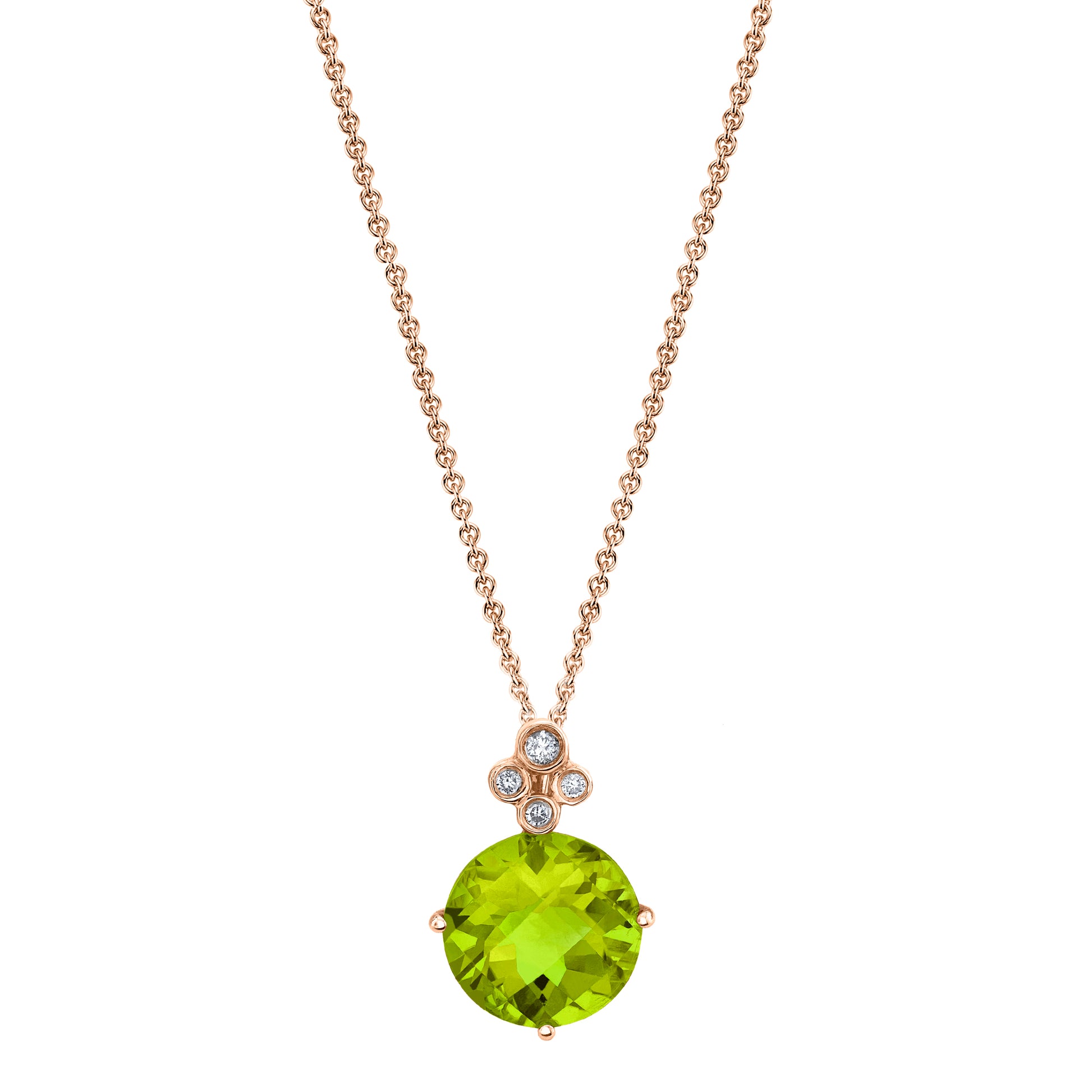 Round Peridot Pendant with Diamonds in 14K Rose Gold