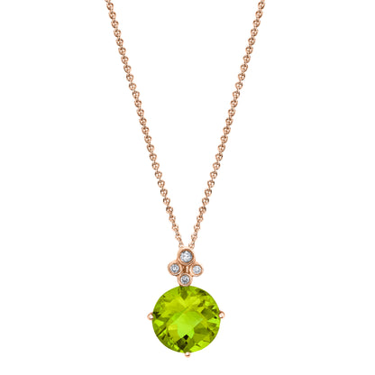 Round Peridot Pendant with Diamonds in 14K Rose Gold
