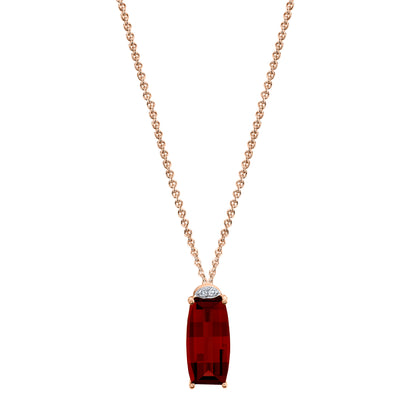 Barrel Cut Garnet Pendant with Diamonds in 14K Rose Gold