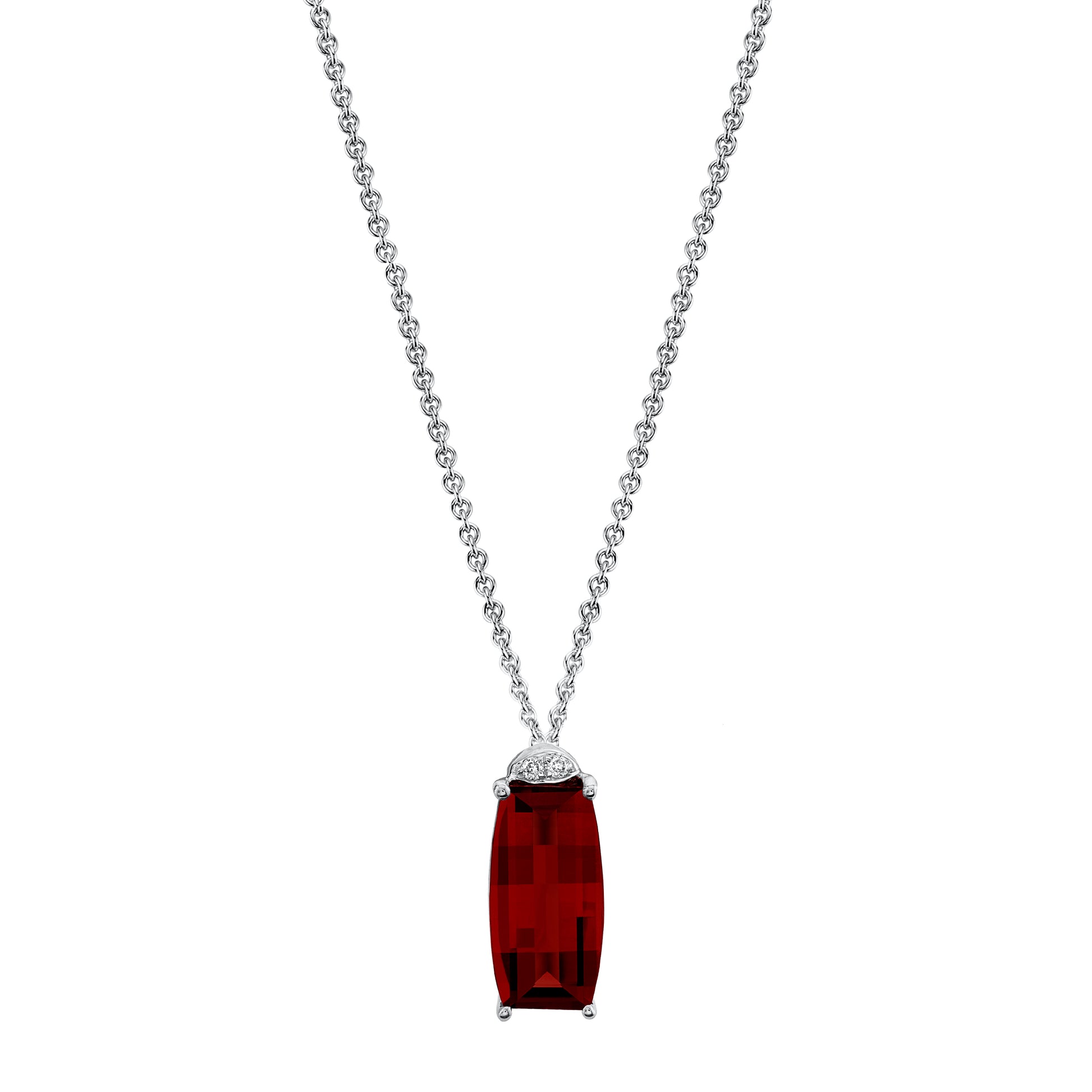 Barrel Cut Garnet Pendant with Diamonds in 14K Yellow Gold
