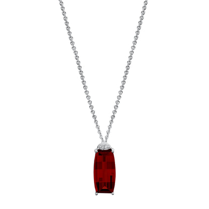 Barrel Cut Garnet Pendant with Diamonds in 14K Yellow Gold