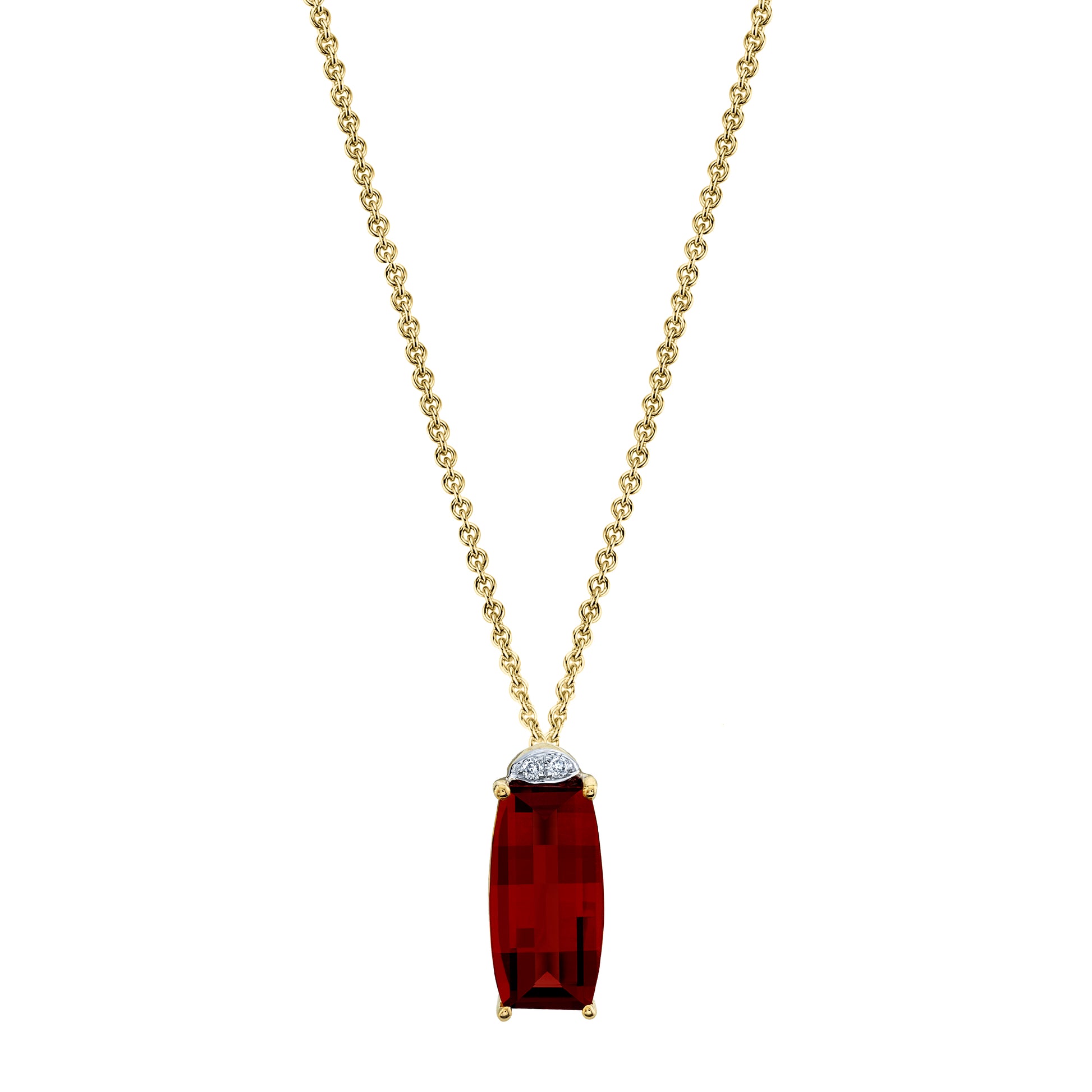 Barrel Cut Garnet Pendant with Diamonds in 14K White Gold