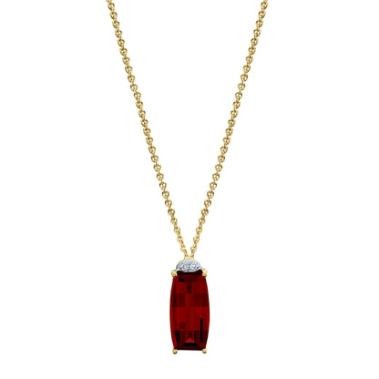 Barrel Cut Garnet Pendant with Diamonds in 14K White Gold