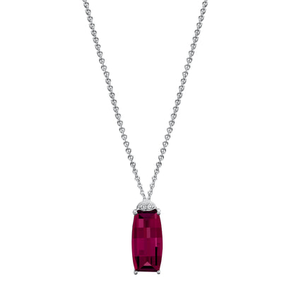 Barrel Cut Rhodolite Garnet Pendant with Diamonds in 14K White Gold