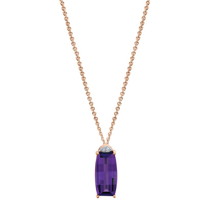 14K Barrel Cut Amethyst and Diamond Pendant