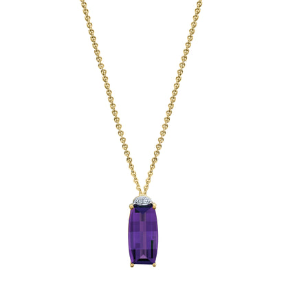 14K Barrel Cut Amethyst and Diamond Pendant