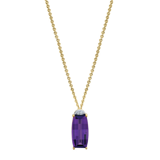14K Barrel Cut Amethyst and Diamond Pendant