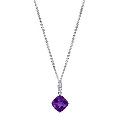 14K Cushion Amethyst and Diamond Charm Pendant