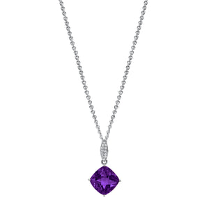 14K 2.85ct Cushion Amethyst and Diamond Necklace