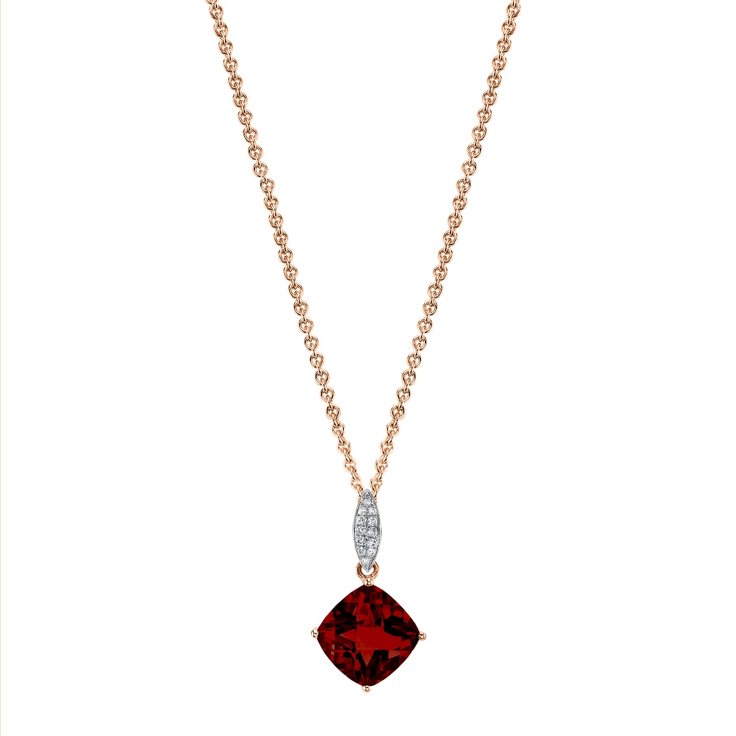 Round Garnet Charm Pendant with Diamonds in 14K Rose Gold