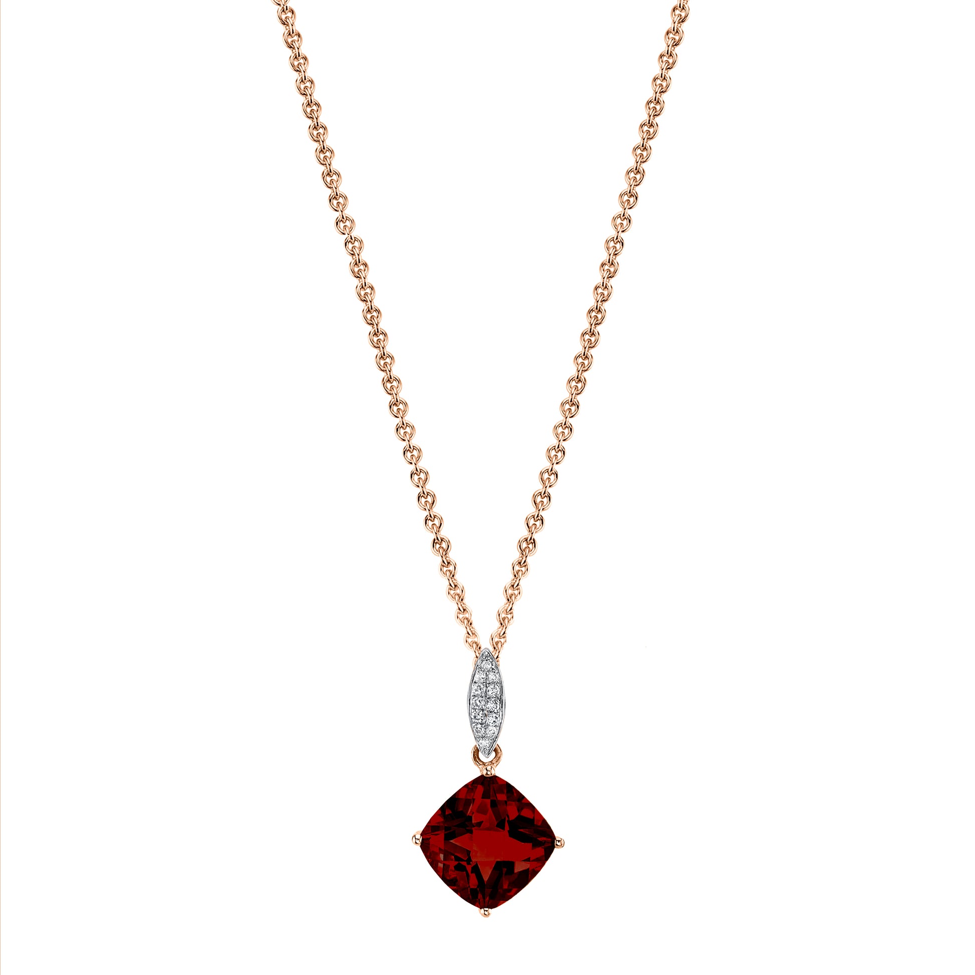 Round Garnet Charm Pendant with Diamonds in 14K Rose Gold