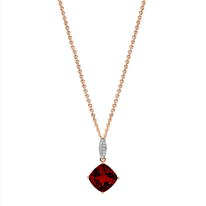 Round Garnet Charm Pendant with Diamonds in 14K Rose Gold