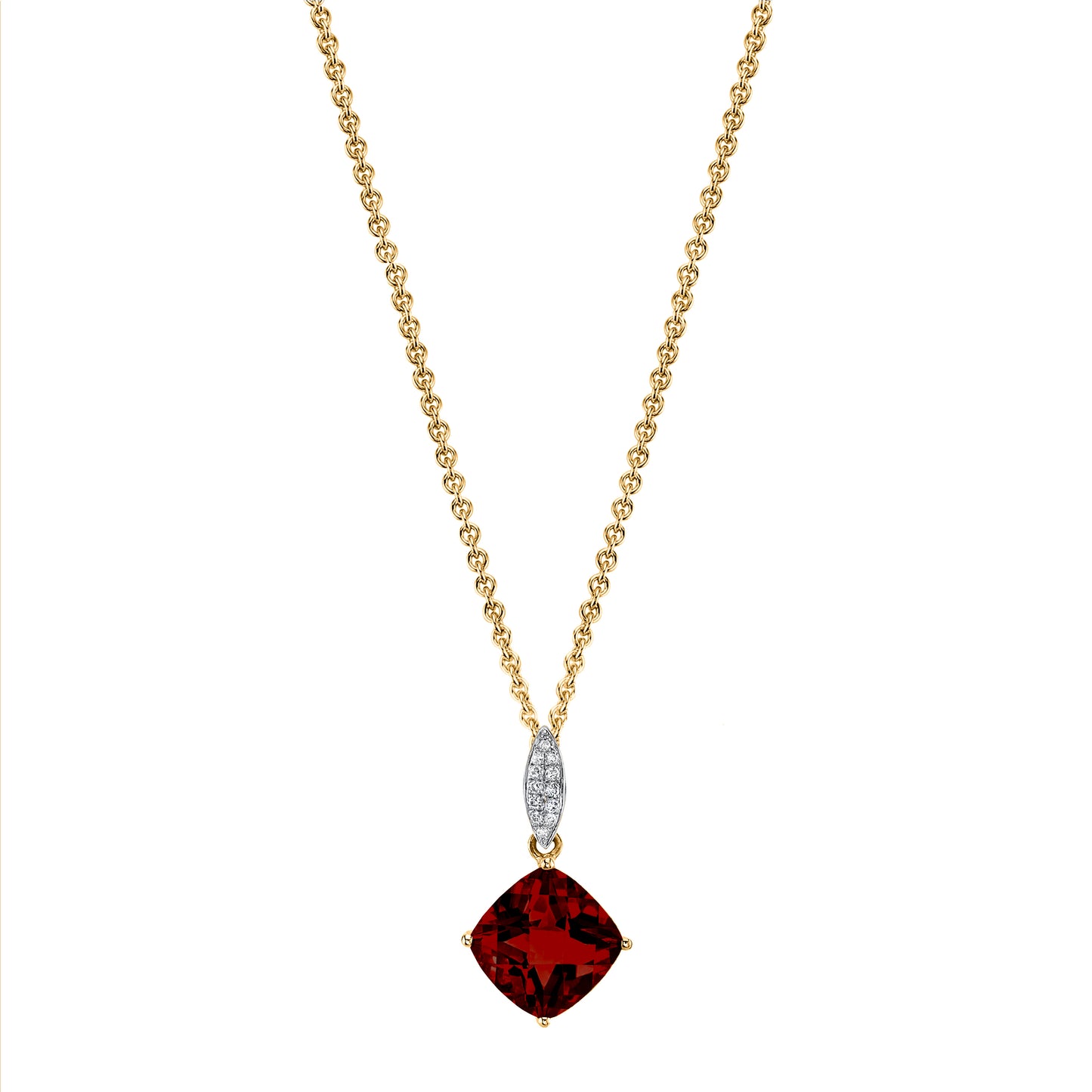 Round Garnet Charm Pendant with Diamonds in 14K Yellow Gold
